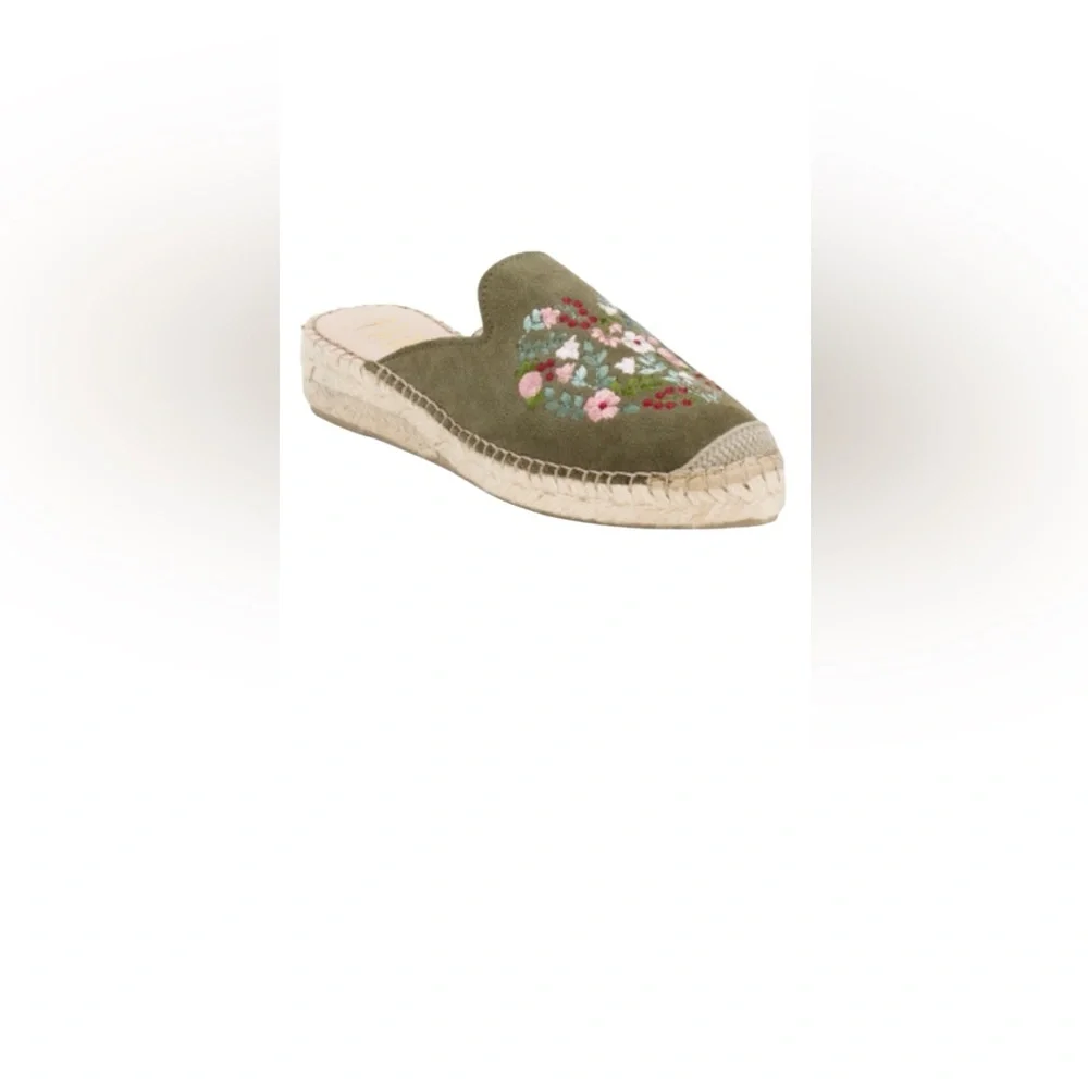 Fabiolas Made in Spain Suede Embroidered Espadrille Mules Green 39/9 – New